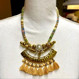 ✅ Necklace with Fringe and Fabric With Earrings